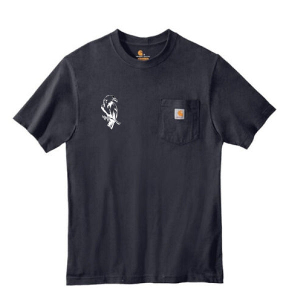 Navy Carhartt® pocket t-shirt featuring the HD Welding Hats logo printed above the left chest pocket.Navy - FRONT