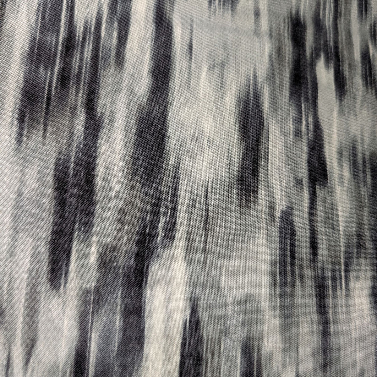 Brush Strokes Welding Hat featuring gray, black, and white abstract pattern on preshrunk cotton with a fire-resistant denim brim, made in the USA.