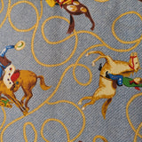 Cowboy Kid Welding Hat fabric featuring vintage western riders and lasso designs on a denim-style background, handcrafted by HD Welding Hats.