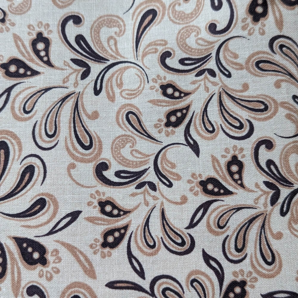 Frontier Paisley Khaki Welding Hat – tan cotton welding hat with brown and black paisley print and FR denim brim, handmade in the USA by HD Welding Hats.