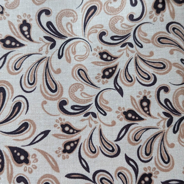 Frontier Paisley Khaki Welding Hat – tan cotton welding hat with brown and black paisley print and FR denim brim, handmade in the USA by HD Welding Hats.