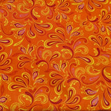 Frontier Paisley Orange Welding Hat – orange cotton welding hat with gold, violet, and red paisley print and FR denim brim, handmade in the USA by HD Welding Hats.