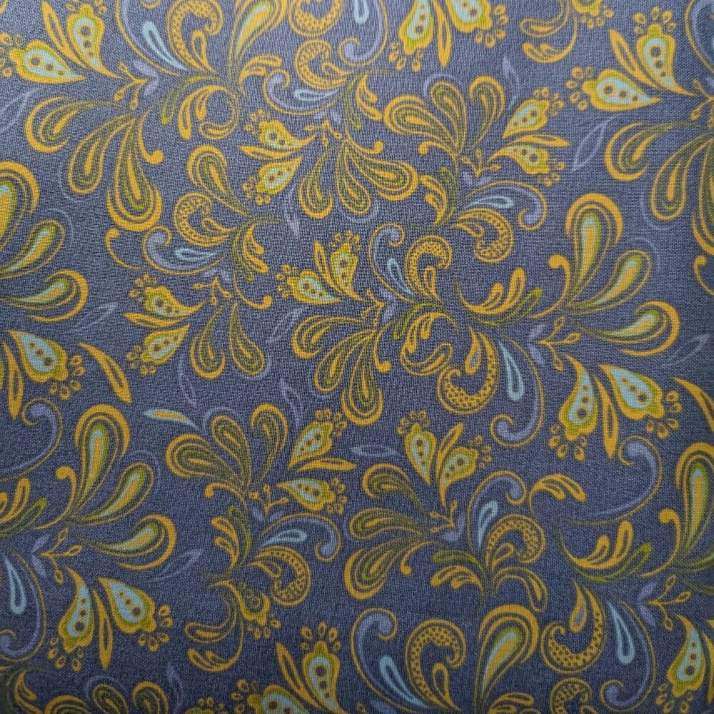 Frontier Paisley Royal Welding Cap – royal blue cotton welding hat with gold and aqua paisley print and FR denim brim, handmade in the USA by HD Welding Hats.