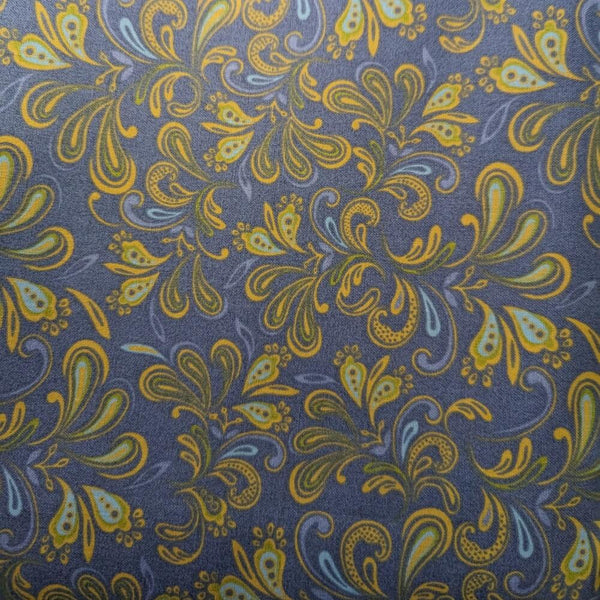 Frontier Paisley Royal Welding Cap – royal blue cotton welding hat with gold and aqua paisley print and FR denim brim, handmade in the USA by HD Welding Hats.