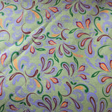 Frontier Paisley Sage Welding Cap fabric featuring sage green background with violet, orange, and green paisley pattern, handcrafted by HD Welding Hats.