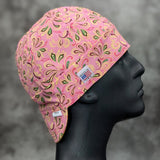 Frontier Paisley Strawberry Sundae Welding Cap – pink paisley cotton welding hat with FR denim brim, handmade in the USA by HD Welding Hats.