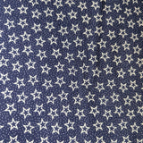 Just Stars Welding Cap fabric featuring white stars on a navy blue cotton background, handcrafted by HD Welding Hats with FR denim brim.