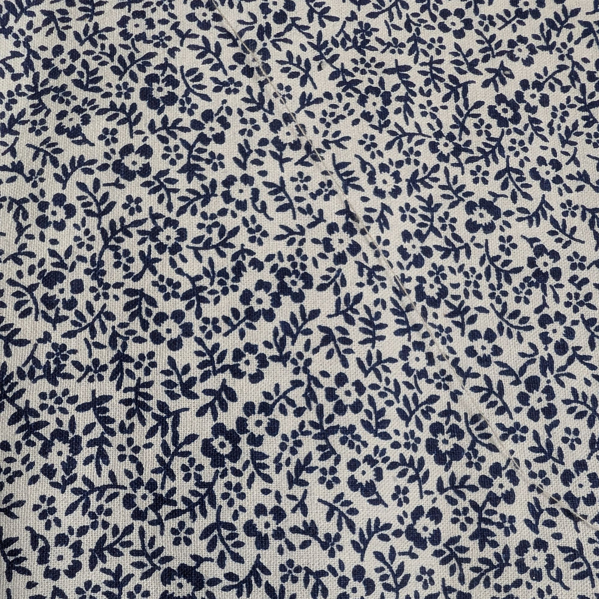 Navy Floral Welding Hat with small navy flower print on ivory cotton, handmade in the USA by HD Welding Hats with FR denim brim.