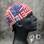 Old Glory Welding Hat featuring red, white, and blue American flag patchwork design, handmade in the USA by HD Welding Hats with FR denim brim.