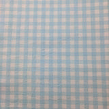 Close-up of the Blue Checks Welding Cap fabric featuring a light blue and white check pattern — handcrafted by HD Welding Hats.