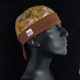 Military 2-Tone Welding Cap with military print crown and solid brown edge band, handmade in the USA by HD Welding Hats.