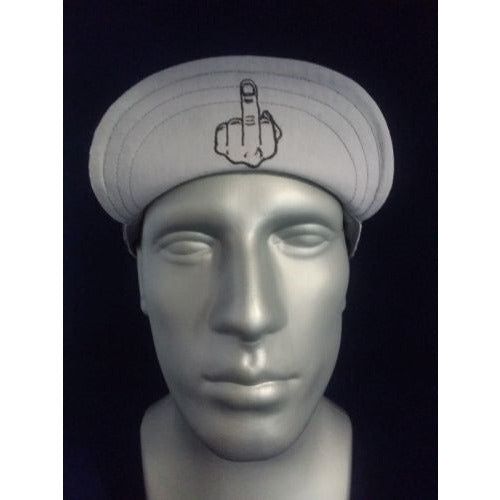 Middle Finger Welding Cap with hidden embroidered hand design under brim, custom solid cotton color, handmade in the USA by HD Welding Hats.