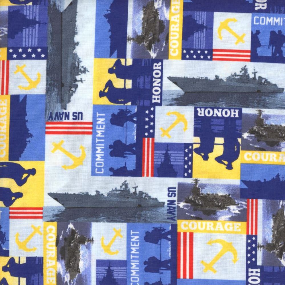 Navy Commitment Welding Cap with US Navy print featuring ships, anchors, and “Honor Courage Commitment” design, handmade in the USA by HD Welding Hats.