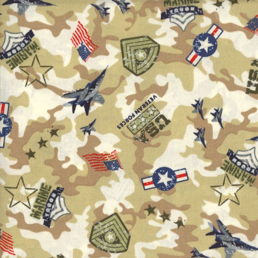 Marines Veteran Forces Welding Cap with desert camouflage military print, handmade in the USA by HD Welding Hats with FR denim brim.