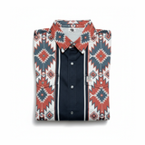 Folded shirt with a geometric pattern on a white background