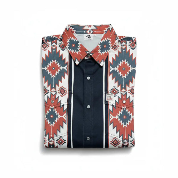 Folded shirt with a geometric pattern on a white background