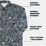 Paisley patterned shirt with text labels on a white background