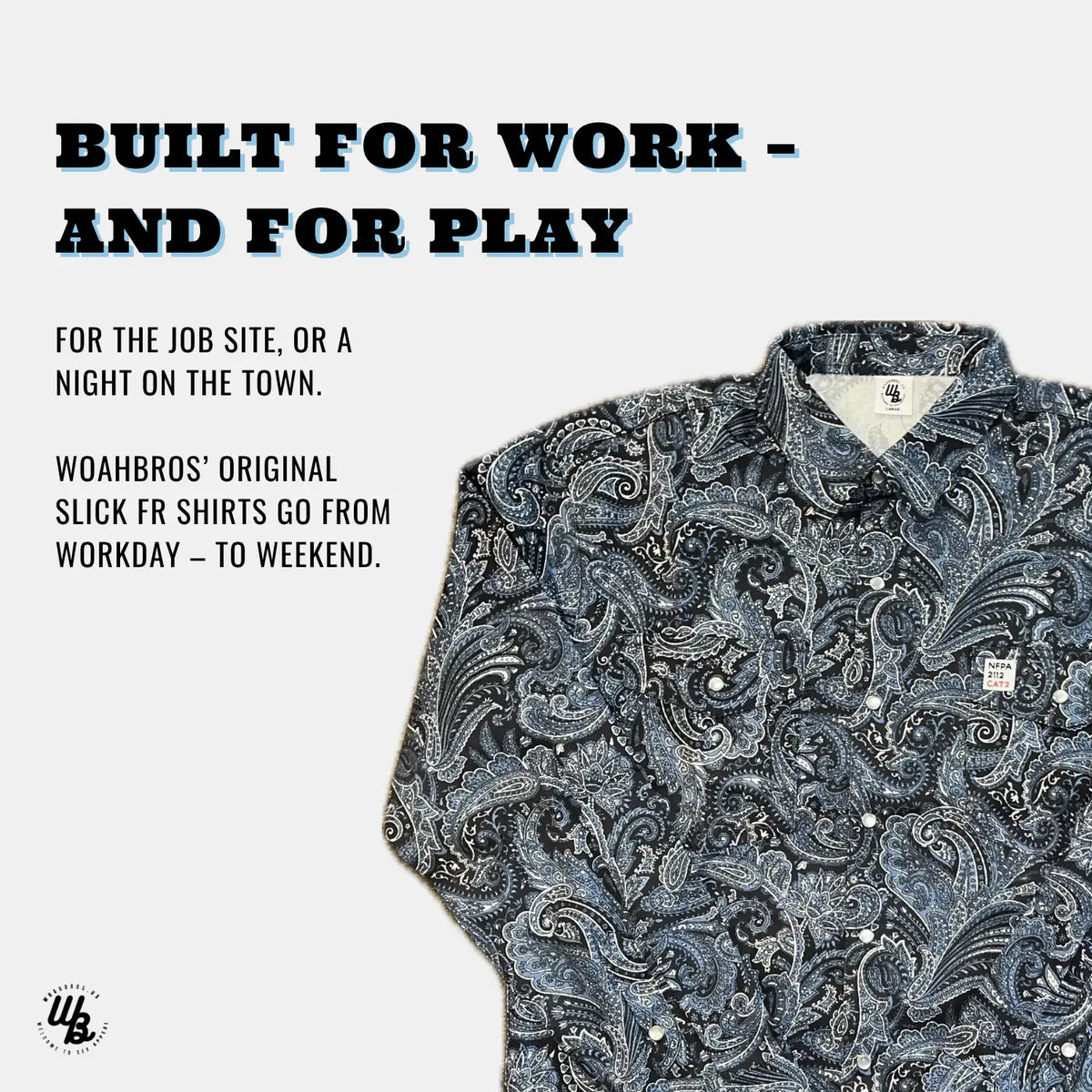 Patterned shirt with promotional text on a white background