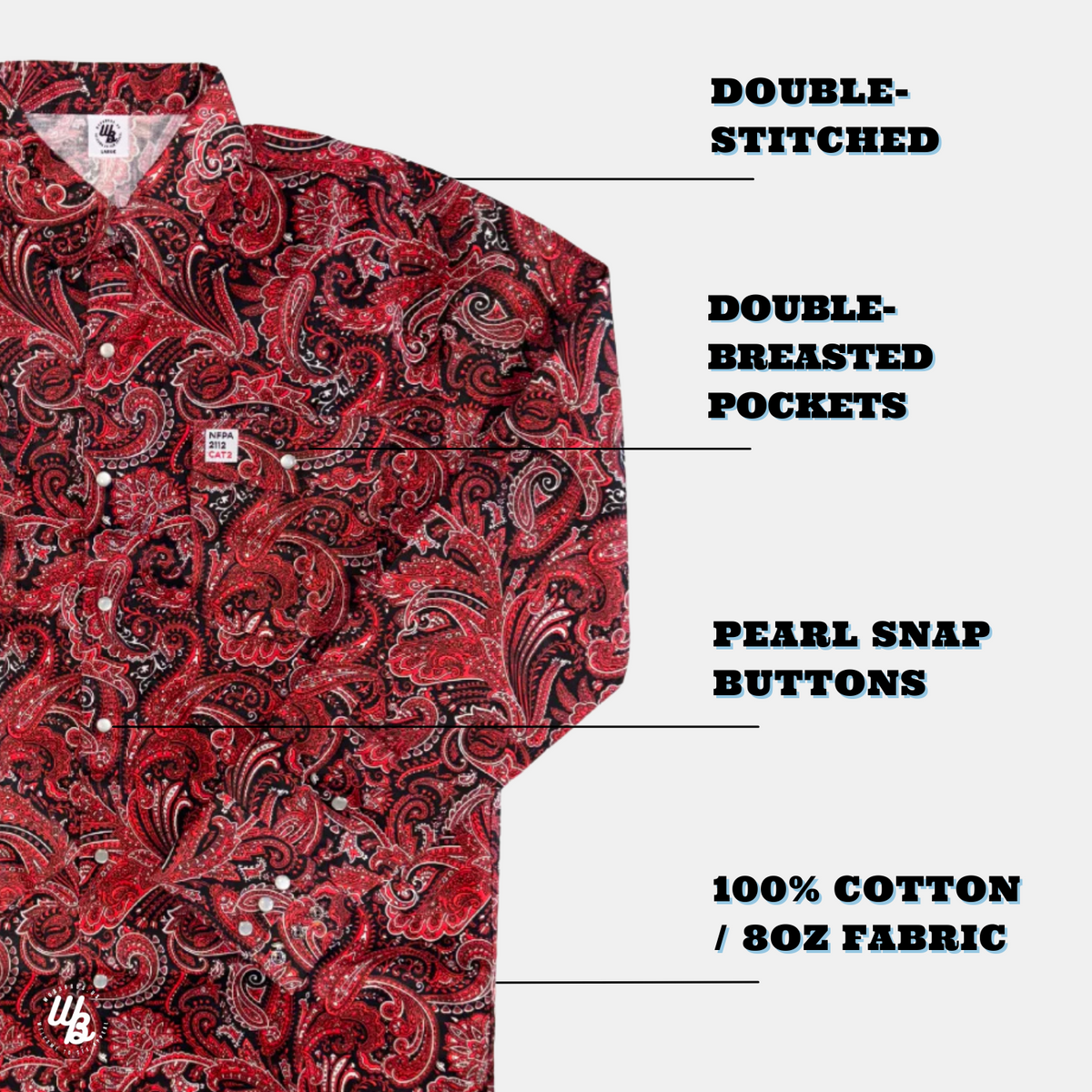 WoahBros Red Paisley FR Cotton Work Shirt