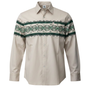 Beige shirt with green and white pattern on a white background