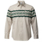 Beige shirt with green and white pattern on a white background