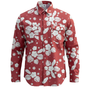 Red shirt with white floral pattern on a white background