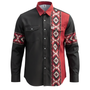 Cotton FR Work shirt in Black with red and patterned sleeves on a white background