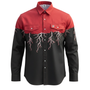 Red and black shirt with lightning design on a white background