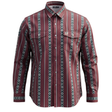 Maroon patterned FR cotton wortk shirt on a white background