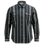 Black FR Cotton Workshirt with white geometric patterns on a white background