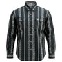 Black FR Cotton Workshirt with white geometric patterns on a white background