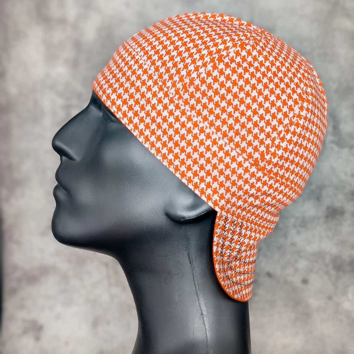 Orange Houndstooth Cotton Welding Cap |  HD Welding Hats
