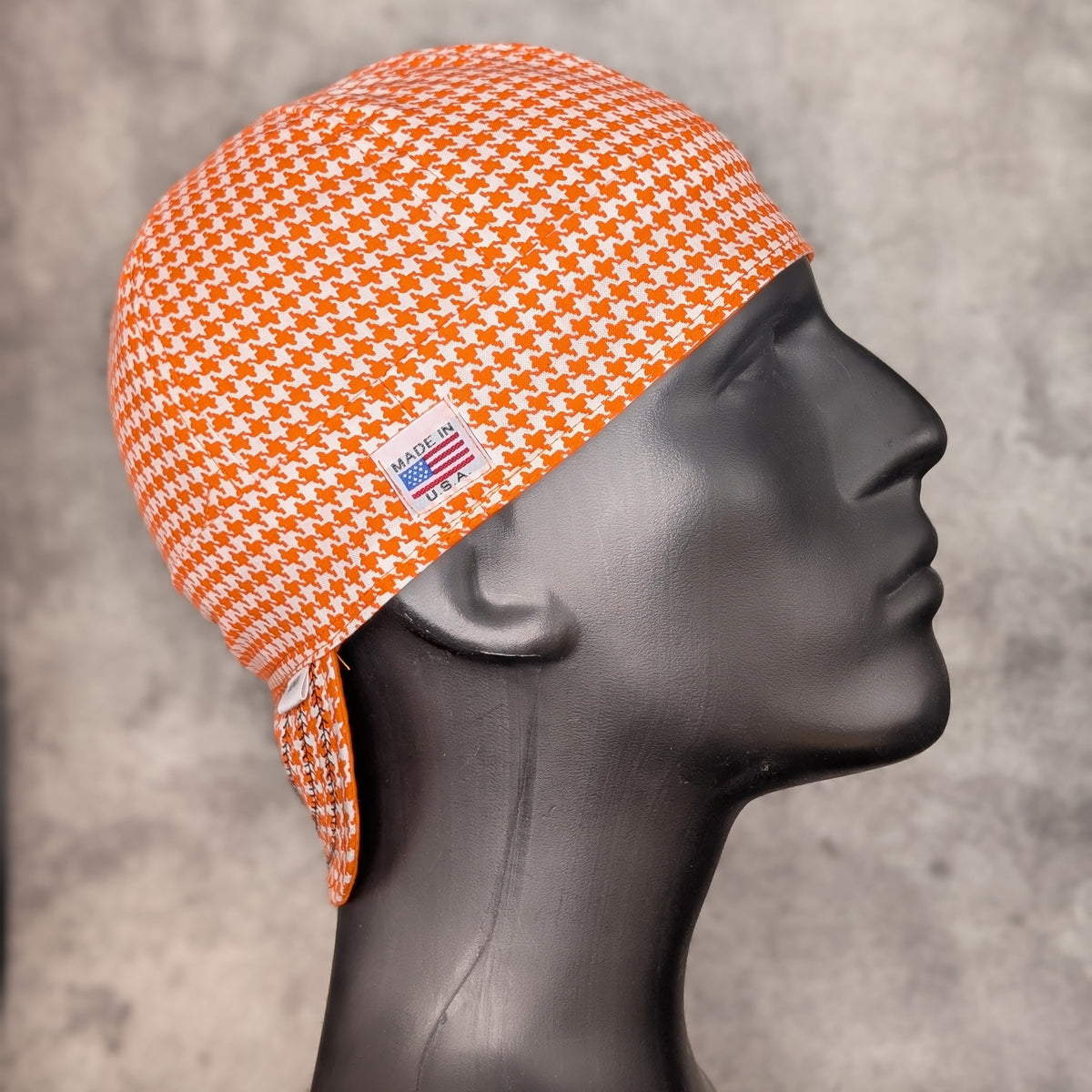 Orange Houndstooth Cotton Welding Cap