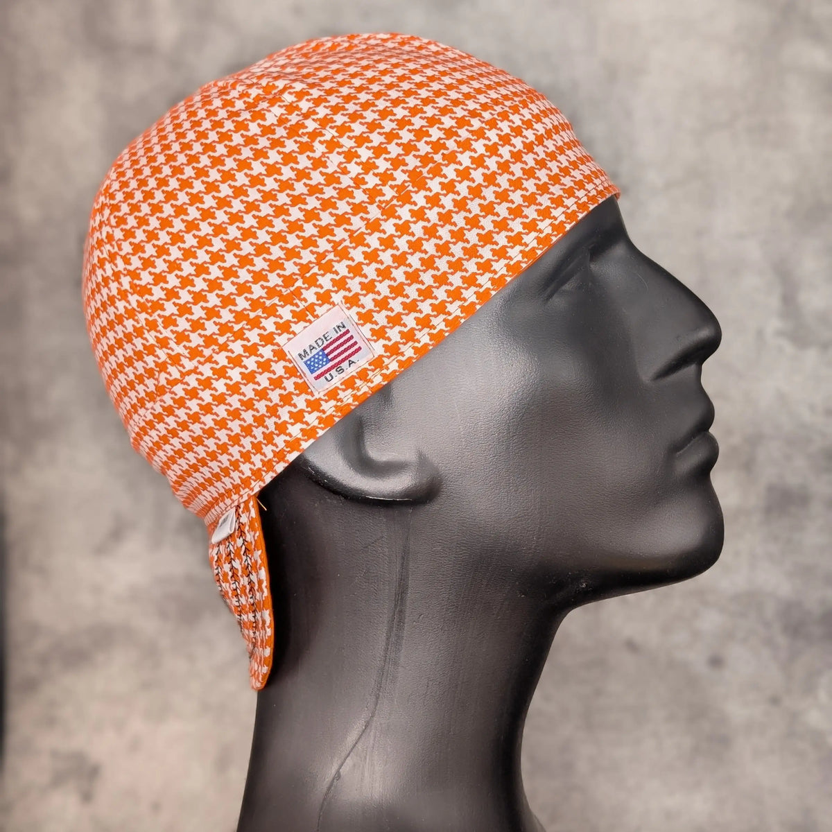 Orange Houndstooth Cotton Welding Cap