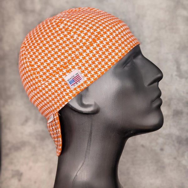 Orange Houndstooth Cotton Welding Cap