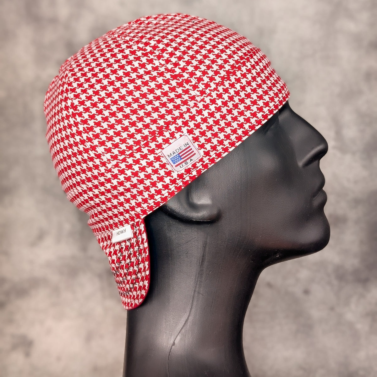 Red Houndstooth Cotton Welding Cap