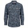 Blue paisley patterned shirt on a white background