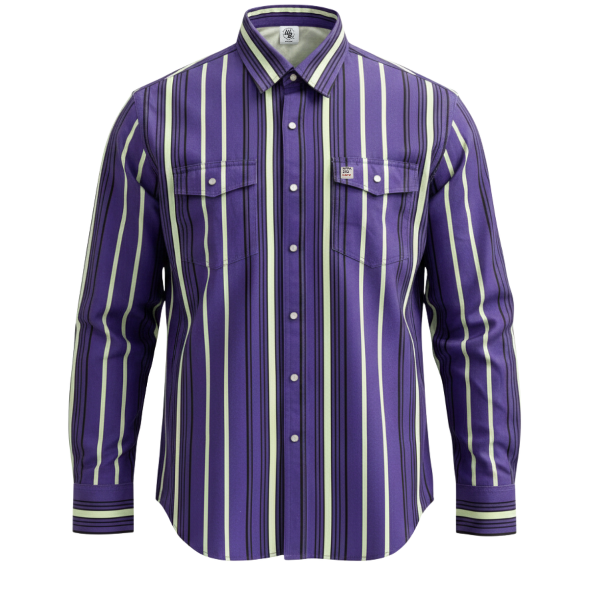 Purple and white striped shirt on a white background