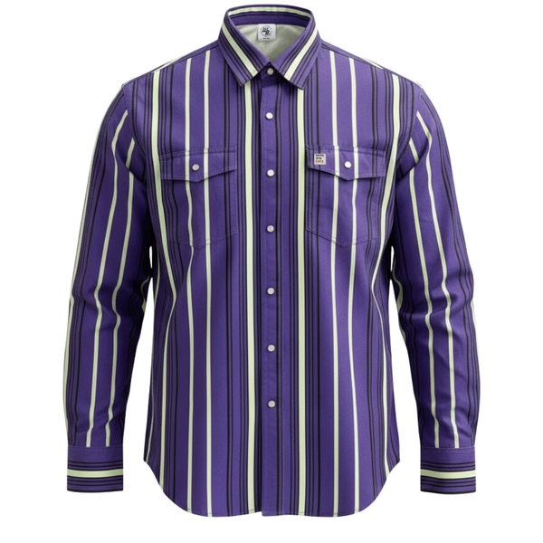 Purple and white striped shirt on a white background
