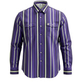 Purple and white striped shirt on a white background