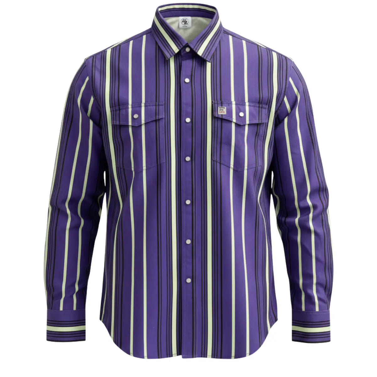 Purple and white striped shirt on a white background
