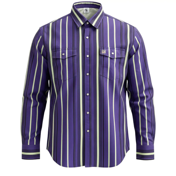 Purple and white striped shirt on a white background