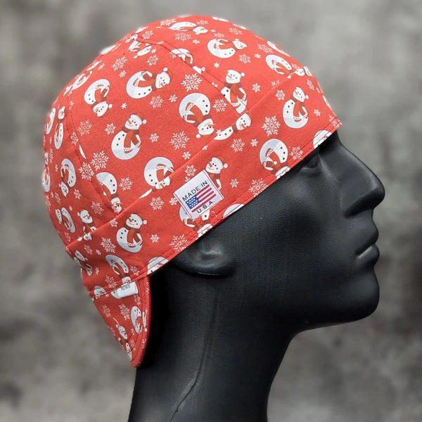 Snowman on Red Cotton Welding Cap |  HD Welding Hats