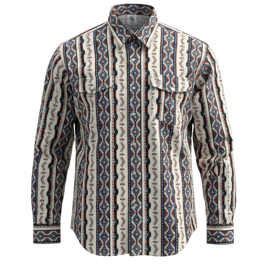 Long-sleeve FR cotton work shirt with a pattern on a white background