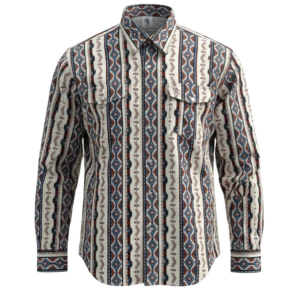 Long-sleeve FR cotton work shirt with a pattern on a white background
