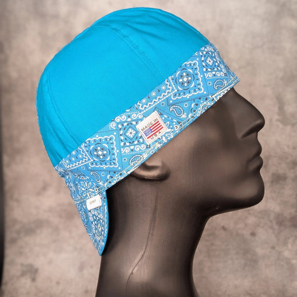 Turquoise Bandanna 2 Tone Cotton Welding Cap |  HD Welding Hats