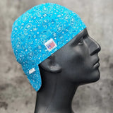 Turquoise Paisley Bandanna Welding Cap |  HD Welding Hats