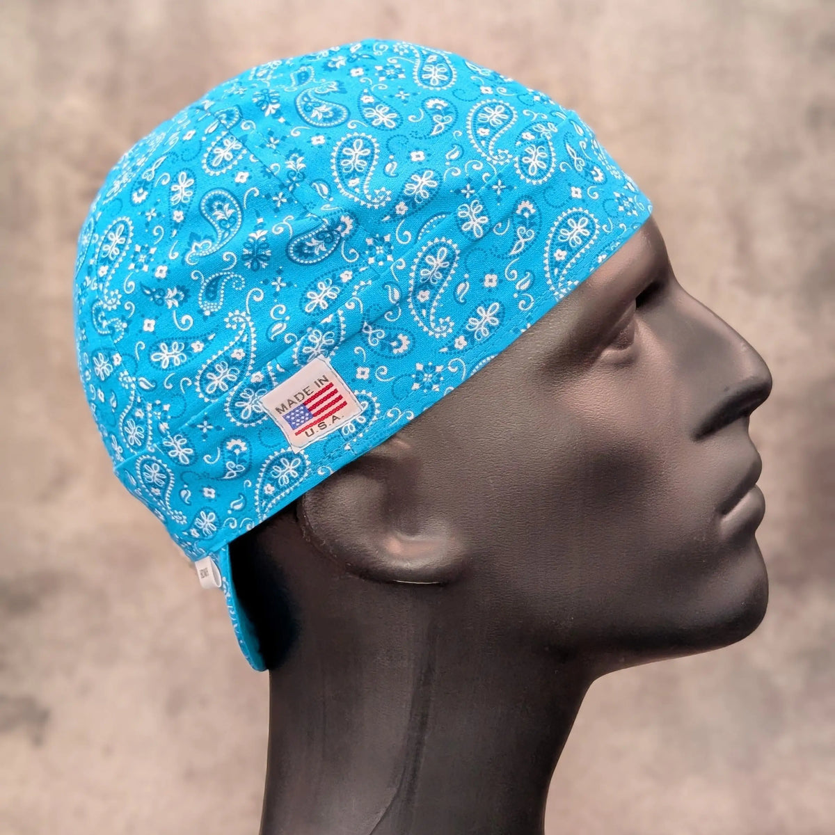 Turquoise Paisley Bandanna Welding Cap |  HD Welding Hats