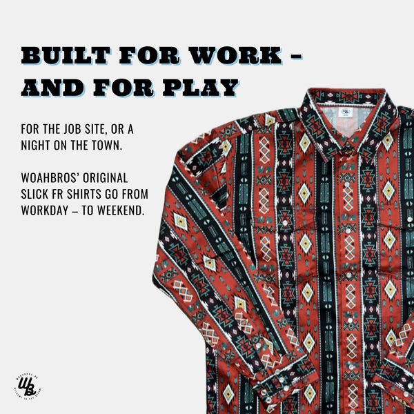 Patterned shirt with promotional text on a white background
