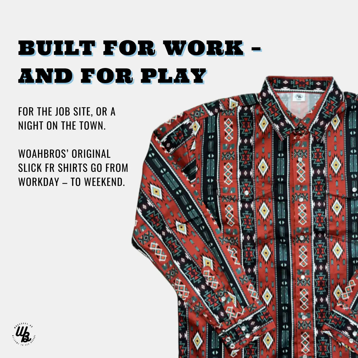 Patterned shirt with promotional text on a white background